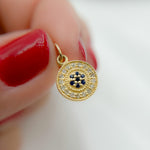 Load image into Gallery viewer, 14k Solid Gold Diamond and Blue Sapphire Circle Charm. GDP372