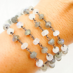 Load image into Gallery viewer, Labradorite & White Rainbow Moonstone Oxidized Wire Chain