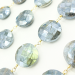 Load image into Gallery viewer, Coated Labradorite Coin Shape Gold Plated Wire Chain. CLB19