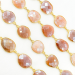 Load image into Gallery viewer, Coated Peach Moonstone Organic Shape Bezel Gold Plated Silver Wire Chain. CMS31