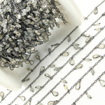 Load image into Gallery viewer, Labradorite Drop & CZ Pear Shape Dangle Oxidized Wire Chain. LAB54