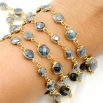 Load image into Gallery viewer, Coated Labradorite Mix Shape Bezel Gold Plated Wire Chain. CLB67