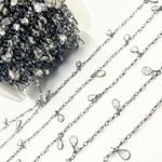 Load image into Gallery viewer, Coated Grey Moonstone & CZ Dangle Oxidized Wire Chain. CMS88