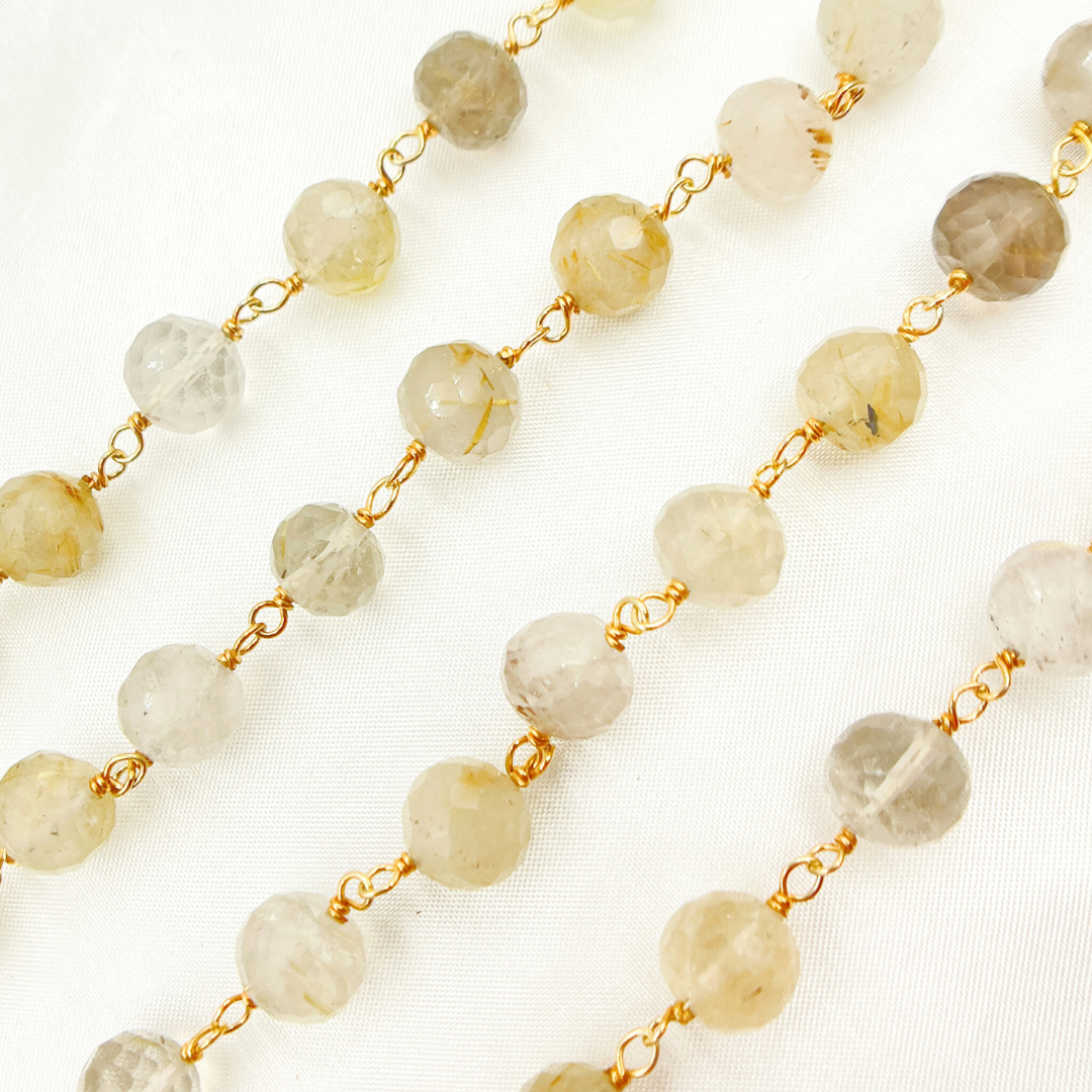 Golden Rutile Beads Gold Plated Wire Chain. GRU8