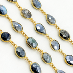 Load image into Gallery viewer, Coated Labradorite Mix Shape Bezel Gold Plated Wire Chain. CLB66