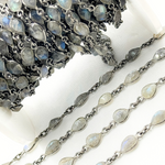 Load image into Gallery viewer, Labradorite Cut Pear Shape Bezel Oxidized Wire Chain. LAB14