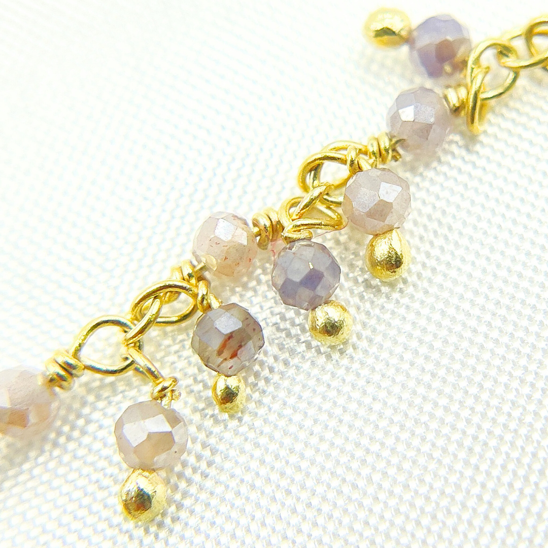 Coated Multi Moonstone Cluster Dangle Gold Plated Wire Chain. CMS42