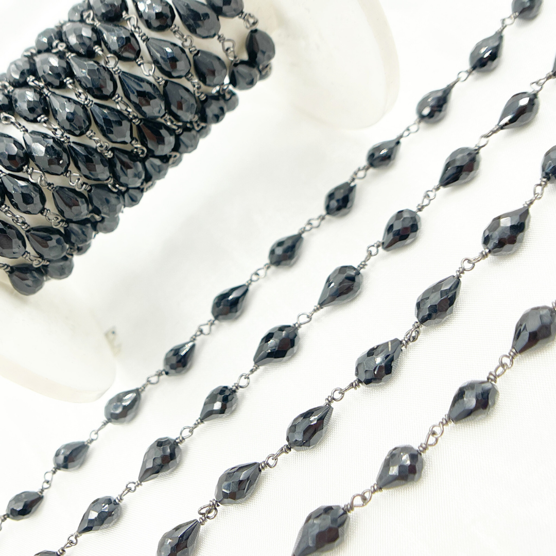 Black Spinel Pear Shape Oxidized Wire Chain. BSP52