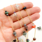 Load image into Gallery viewer, Multi Gemstone Gold Plated Connected Wire Chain.