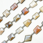 Load image into Gallery viewer, Coated Multi Moonstone Organic Shape Bezel Oxidized Wire Chain.