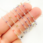 Load image into Gallery viewer, Multi Color Cubic Zirconia 925 Sterling Silver Wire Wrap Chain.