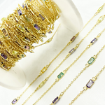 Load image into Gallery viewer, Multi Color Cubic Zirconia Rectangular Shape Connected Chain. CZ46