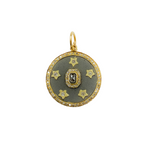 Load image into Gallery viewer, KSG40. Sterling Silver Black Rhodium with Diamonds Circle Shape Charm with Stars in the Center