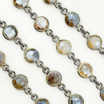 Load image into Gallery viewer, Coated Grey Moonstone Round Shape Bezel Oxidized Wire Chain. CMS103