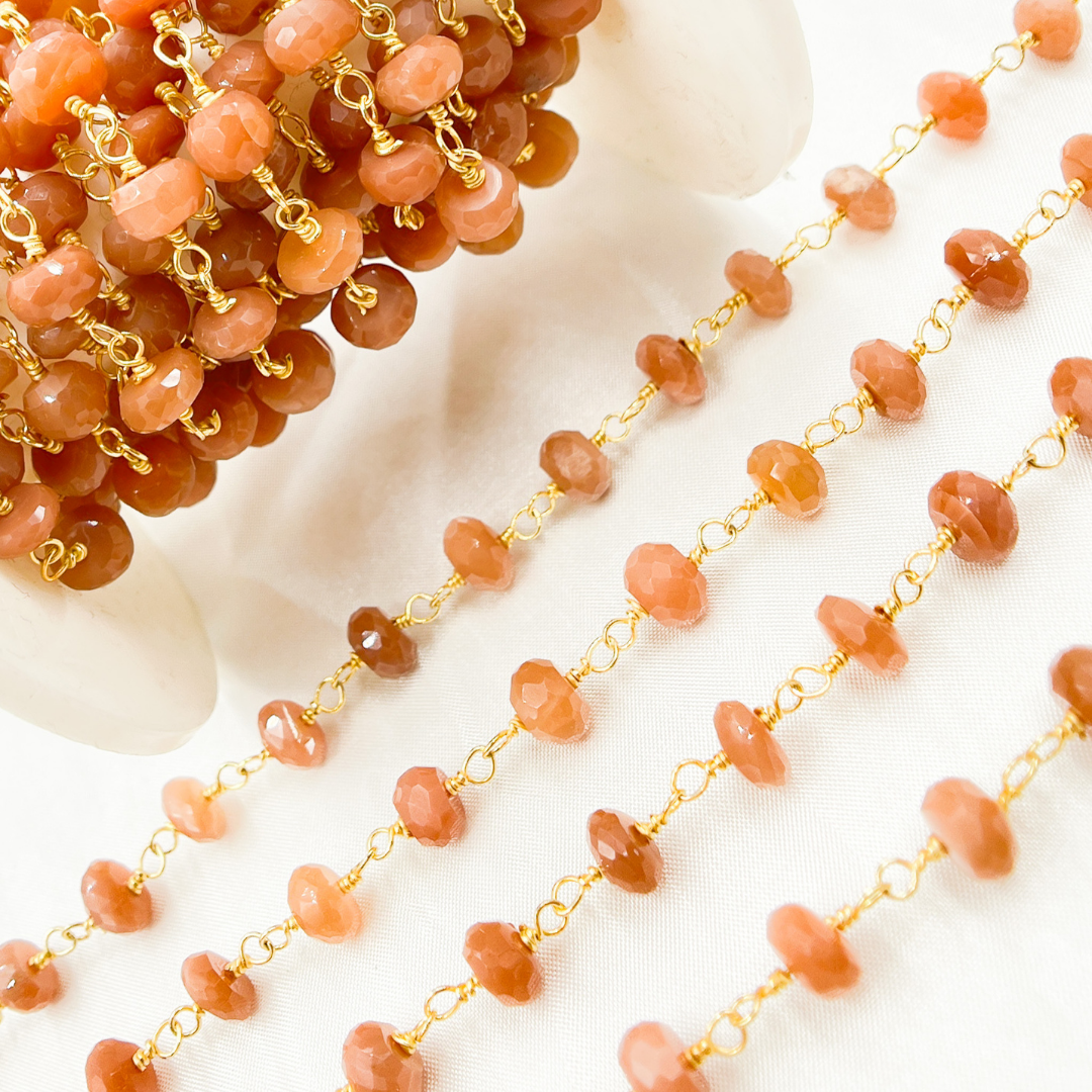 Peach Moonstone Gold Plated Wire Chain. MS59