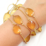 Load image into Gallery viewer, Hydro Quartz Citrine Organic Shape Bezel Gold Plated Connected Wire Chain. HQ6
