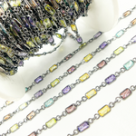 Load image into Gallery viewer, CZ45. Multi Color Cubic Zirconia Rectangular Shape Connected Chain
