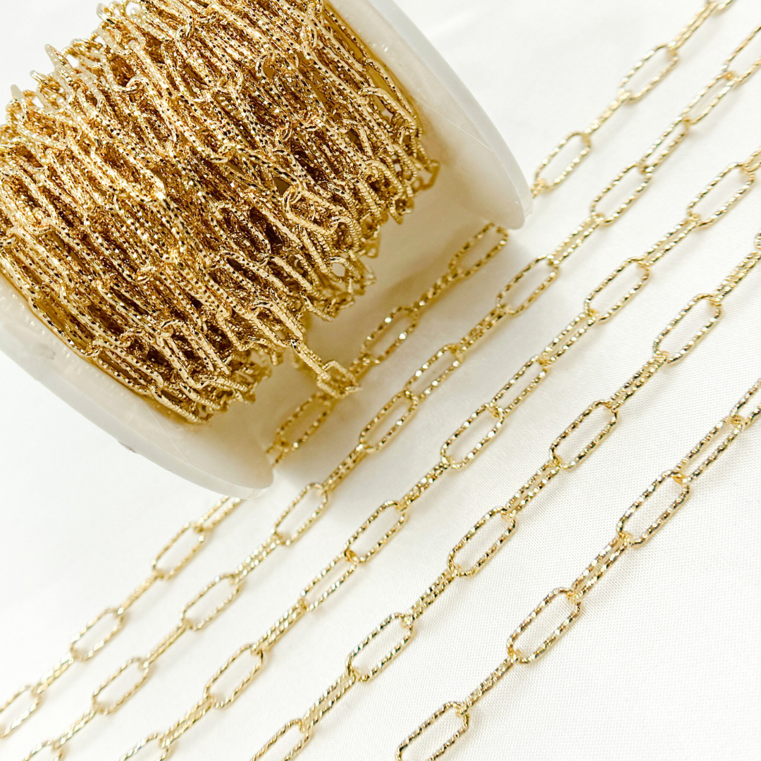 Gold Plated 925 Sterling Silver Diamond Cut Paperclip Chain. V8GP