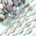 Load image into Gallery viewer, Coated Taupe Moonstone Rectangular Shape Bezel Oxidized Wire Chain. CMS99