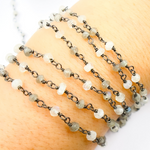 Load image into Gallery viewer, Labradorite + White Moon Stone Black Rhodium 925 Sterling Silver Wire Chain. LAB58