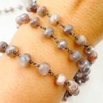 Load image into Gallery viewer, Coated Rondel Moonstone Oxidized Wire Chain. CMS74