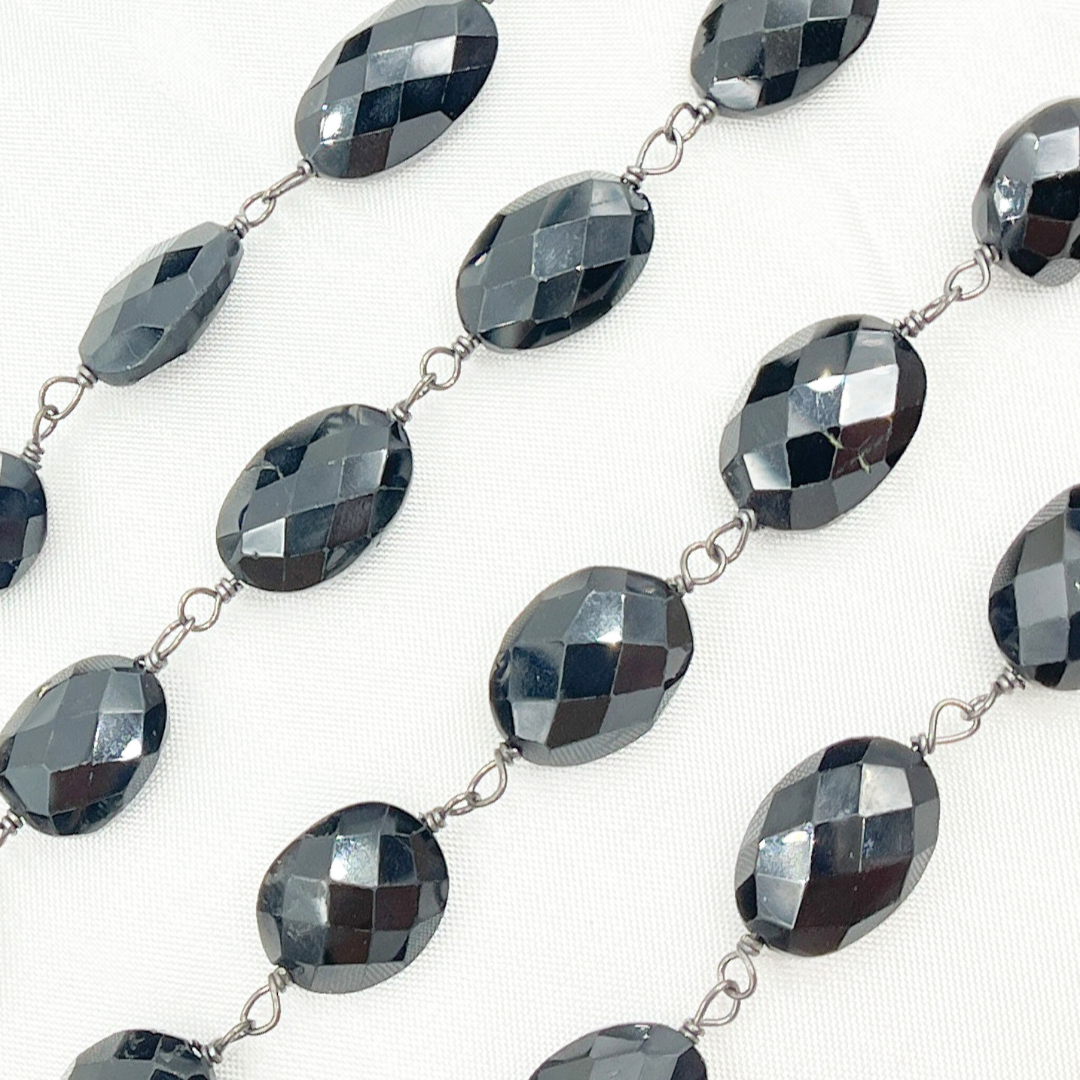 Black Spinel Oval Shape Oxidized Wire Chain. BSP44
