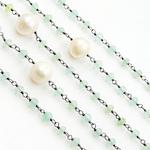 Load image into Gallery viewer, Blue Aqua Chalcedony & Pearl Oxidized 925 Sterling Silver Wire Chain. PCL21