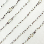 Load image into Gallery viewer, Labradorite & Round CZ Wire Wrap Chain made with Black Rhodium 925 Sterling Silver. LAB60
