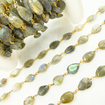 Load image into Gallery viewer, Labradorite Tear Drop Shape Gold Plated Wire Chain. LAB85
