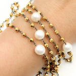 Load image into Gallery viewer, Golden Pyrite & Pearl Oxidized 925 Sterling Silver Wire Chain.