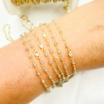 Load image into Gallery viewer, Coated Labradorite & Round CZ Wire Wrap Chain made with Gold Plated 925 Sterling Silver. CLB25