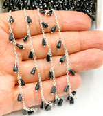 Load image into Gallery viewer, Black Spinel Drop Dangle 925 Sterling Silver Wire Chain. BSP36
