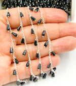 Load image into Gallery viewer, Black Spinel Drop Dangle 925 Sterling Silver Wire Chain. BSP36