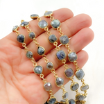 Load image into Gallery viewer, Coated Labradorite Mix Shape Bezel Gold Plated Wire Chain. CLB67