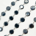 Load image into Gallery viewer, BSP22. Black Spinel Hexagon Shape Oxidized Wire Chain