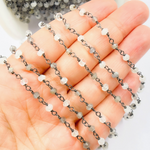 Load image into Gallery viewer, Labradorite + White Moon Stone Black Rhodium 925 Sterling Silver Wire Chain