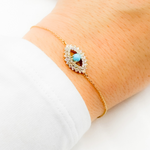 Load image into Gallery viewer, 14k Solid Gold Diamond and Turquoise Eye Bracelet. BFG60727TQ
