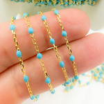 Load image into Gallery viewer, 925 Sterling Silver Gold Plated Enamel Turquoise Color Cable Chain. V203TURGP
