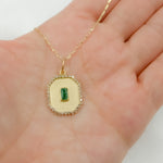 Load image into Gallery viewer, GDP612. 14k Solid Gold Rectangle Shape Emerald and Diamond Charm