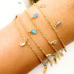 Load image into Gallery viewer, Created Blue Opal & CZ Tear Drop Shape Dangle Chain. CBO7