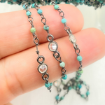 Load image into Gallery viewer, Chrysocolla and C.Z. Oxidized Wire Chain. CSO7

