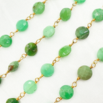 Load image into Gallery viewer, Chrysoprase Coin Shape Gold Plated Wire Chain. CHR16
