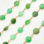 Load image into Gallery viewer, Chrysoprase Coin Shape Gold Plated Wire Chain.