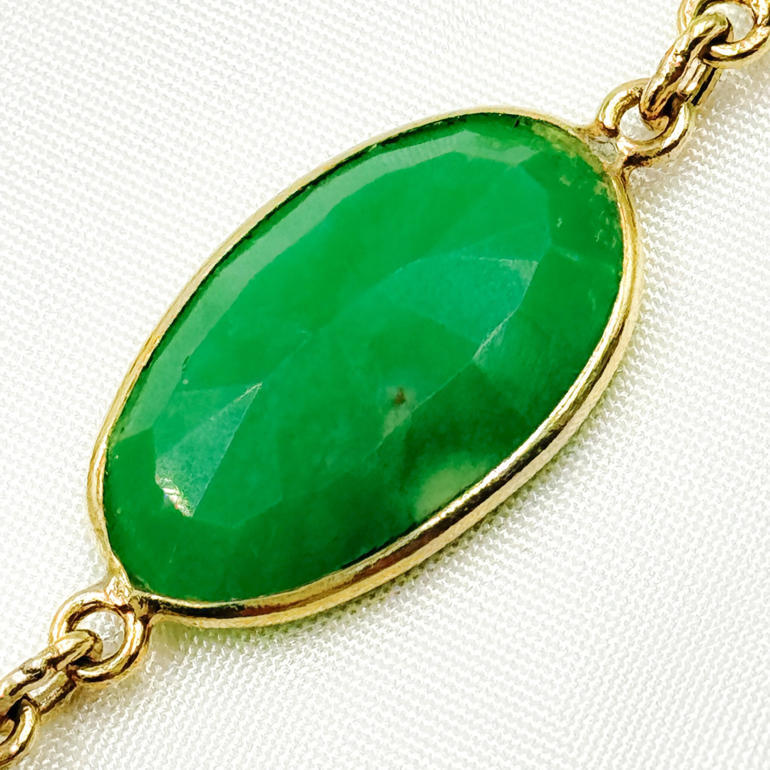 Chrysoprase Organic Shape Bezel Gold Plated Wire Chain. CHR30