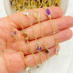 Load image into Gallery viewer, Multi Gemstone Organic Shape Gold Plated Connected Wire Chain. MGS13