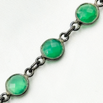Load image into Gallery viewer, Green Onyx Round Shape Bezel Oxidized 925 Sterling Silver Wire Chain. ON7