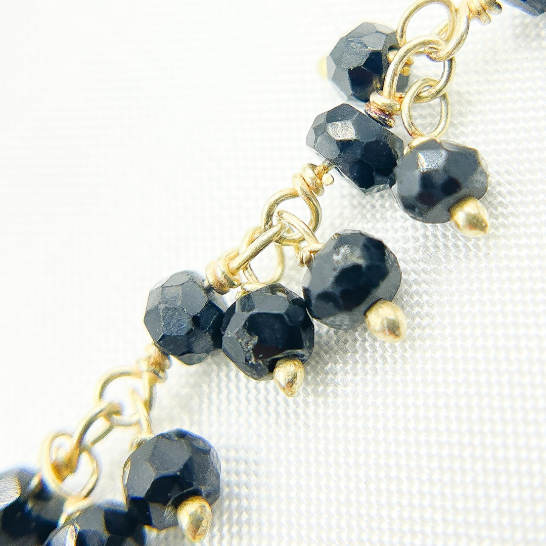 Black Spinel Cluster Dangle 3.5mm Gold Plated Wire Chain. BSP56