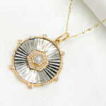 Load image into Gallery viewer, 14k Solid Gold and Sterling Silver Black Rhodium Diamonds Circle Charm. KSG52