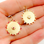 Load image into Gallery viewer, 14K Solid Gold Circle Charm with Flower in the Center in Diamond and Gemstones. GDP525
