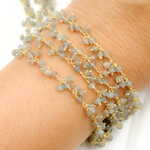 Load image into Gallery viewer, Labradorite Cluster Dangle Gold Plated Wire Chain. LAB122